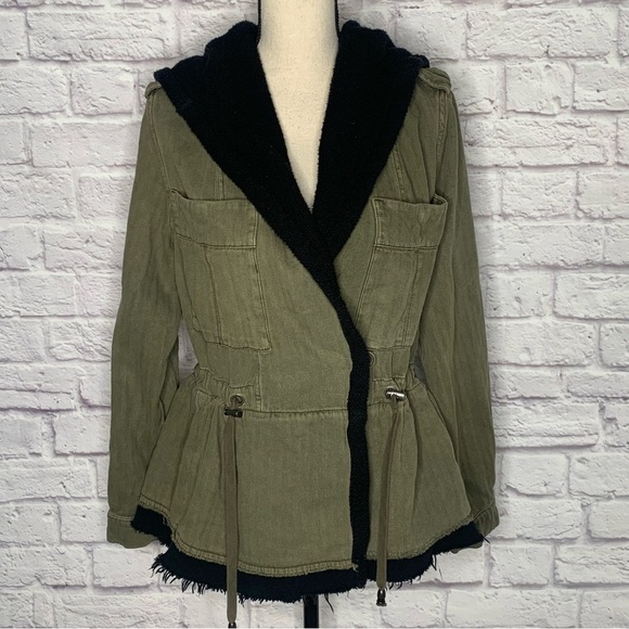 Free People Soft Peplum Hooded Military Army Green Cargo Jacket - Picture 7 of 15